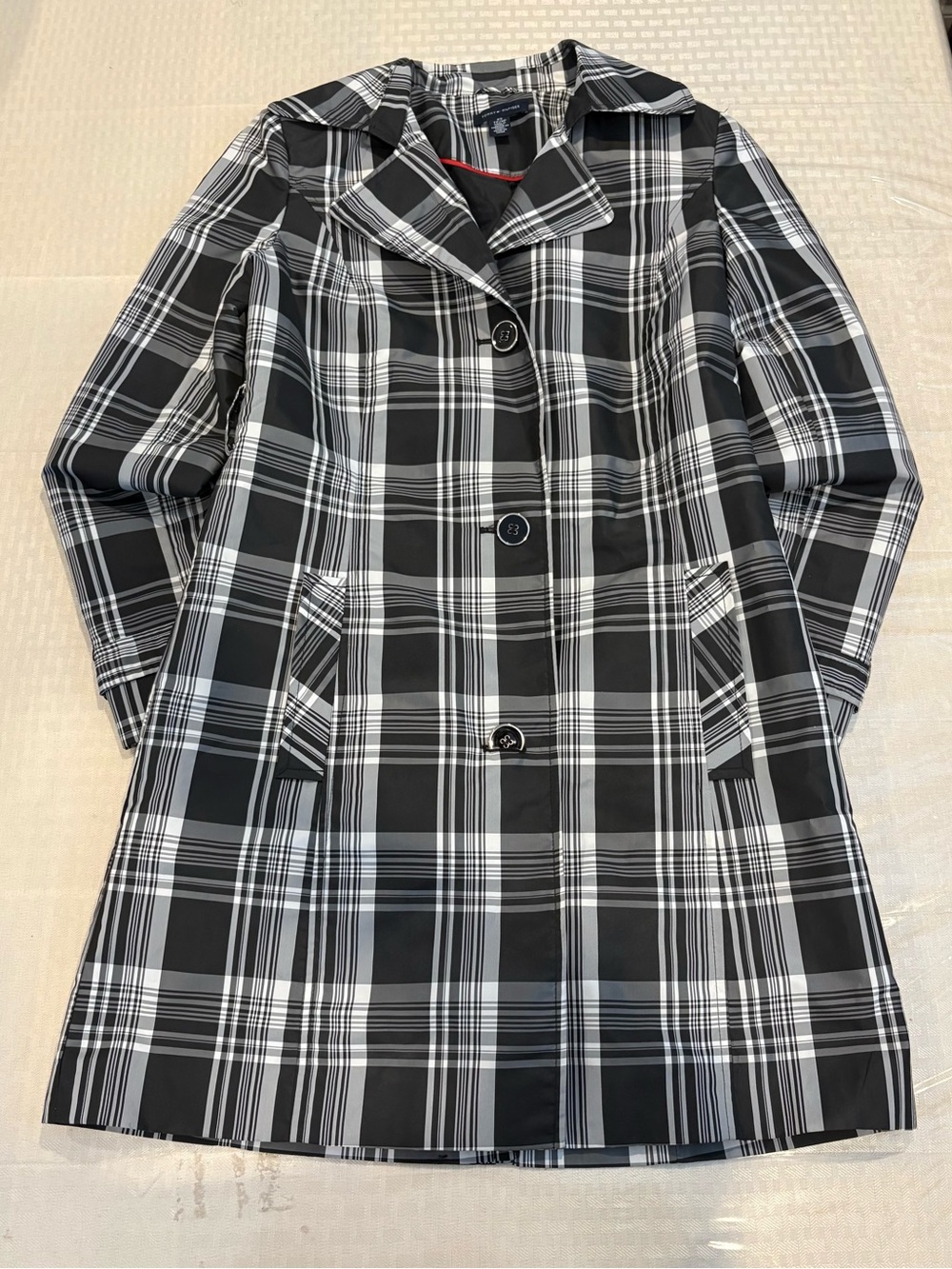 Y2K Tommy Hilfiger Plaid Rain Coat Size XS Black White Fall Work Evening